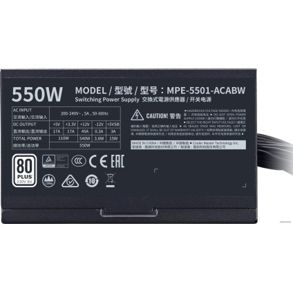 Блок питания Cooler Master MWE 550 White 230V V2 MPE-5501-ACABW-EU