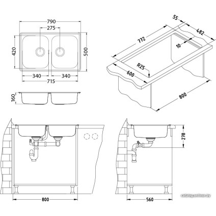 Кухонная мойка Alveus Line 90 Satin-90