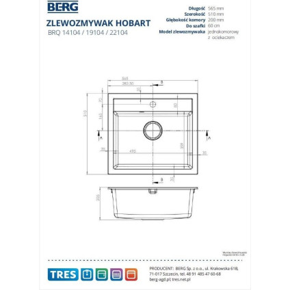 Кухонная мойка Berg Hobart BRQ14104