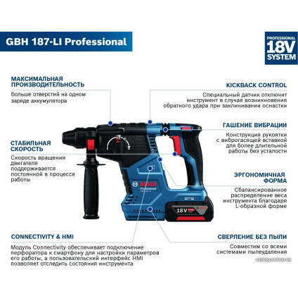 Перфоратор Bosch GBH 187-LI Professional 0611923022 (с 1-им АКБ, кейс)