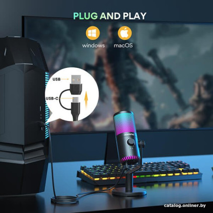 Проводной микрофон Maono DM30 RGB (белый)