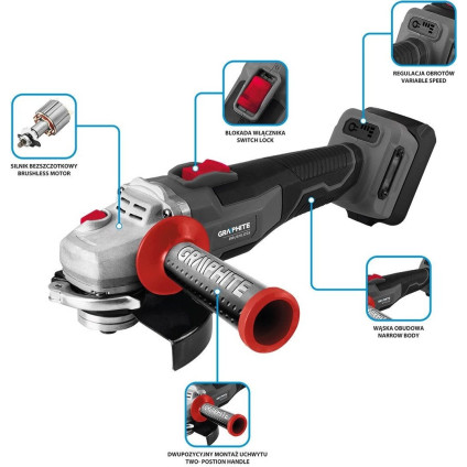 Угловая шлифмашина GRAPHITE 58GE142 (без АКБ)