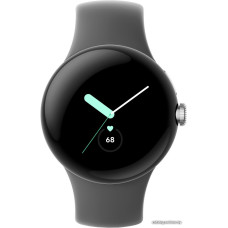 Умные часы Google Pixel Watch (глянцевый серебристый/угольный, спортивный силиконовый ремешок)