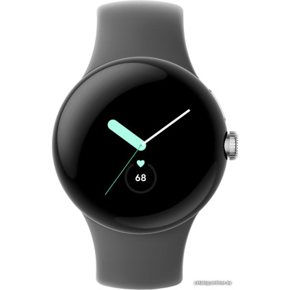 Умные часы Google Pixel Watch (глянцевый серебристый/угольный, спортивный силиконовый ремешок)