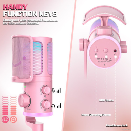 Проводной микрофон FIFINE AM6 (розовый)
