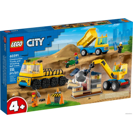 Конструктор LEGO City 60391 Строительные машины и кран с шаром для сноса