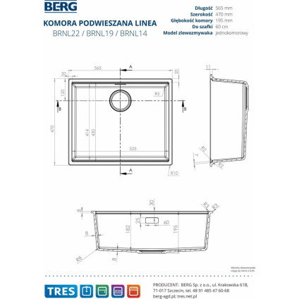 Кухонная мойка Berg Linea BRNL14L