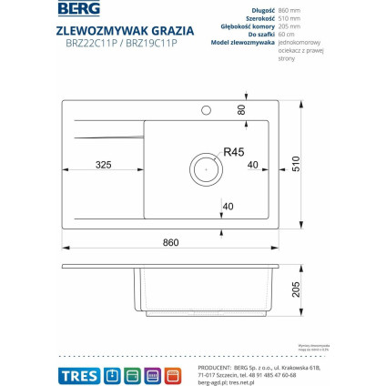 Кухонная мойка Berg Grazia BRZ19C11P