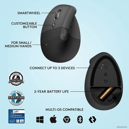 Вертикальная мышь Logitech Lift Left (графит)